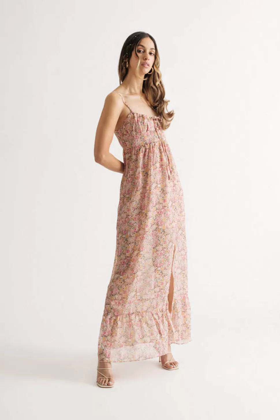 Boho Dresses*Tobi Take It All Floral Slit Maxi Dress Pink