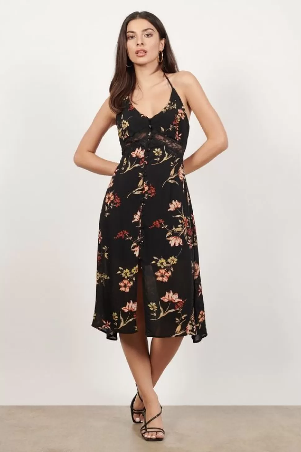 Sundresses*Tobi Take Me Away Floral Midi Dress Black Multi