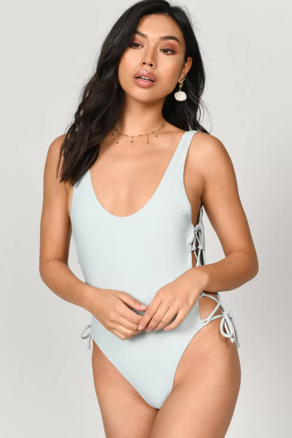 One Piece Swimsuits*Tobi Taking Sides Lace Up Monokini Silver Mint | Wine | Olive | Black