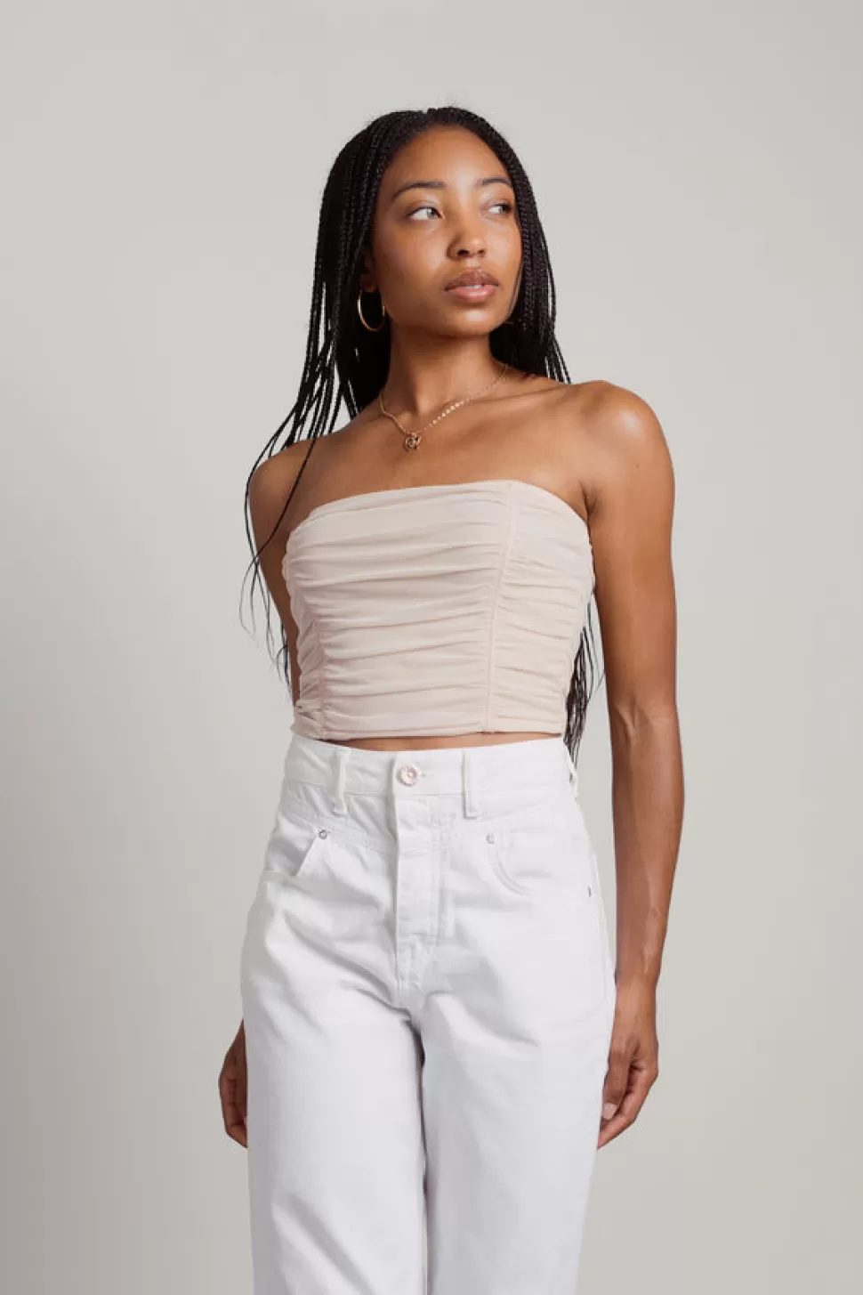 Mesh Tops*Tobi Taunting You Mesh Ruched Tube Top Cream