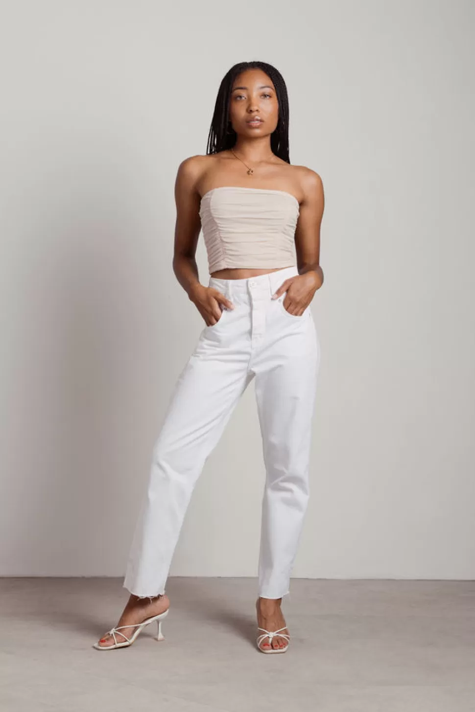 Mesh Tops*Tobi Taunting You Mesh Ruched Tube Top Cream