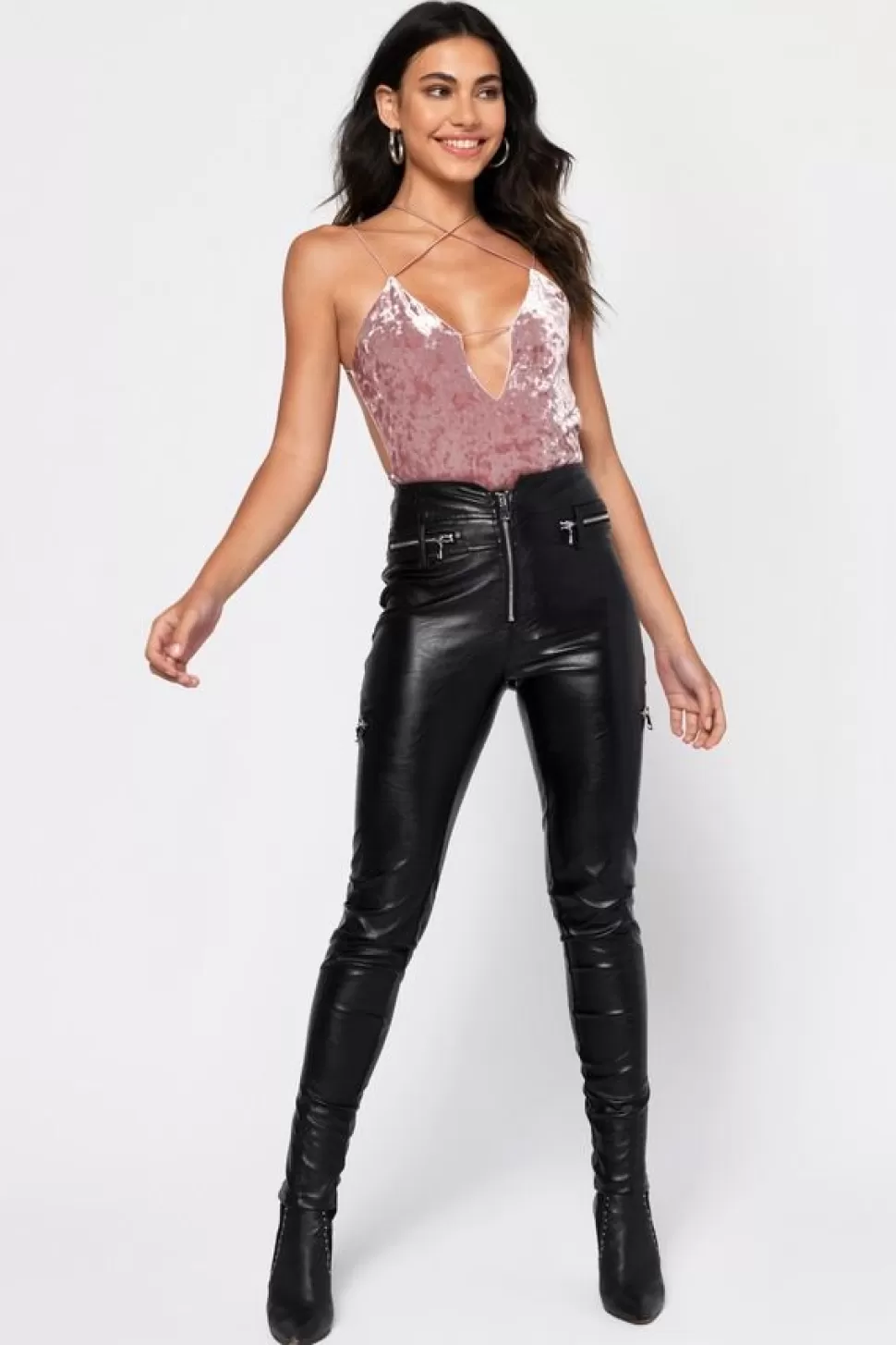 Going Out Tops*Tobi Taylor Velvet Strappy Bodysuit Rose