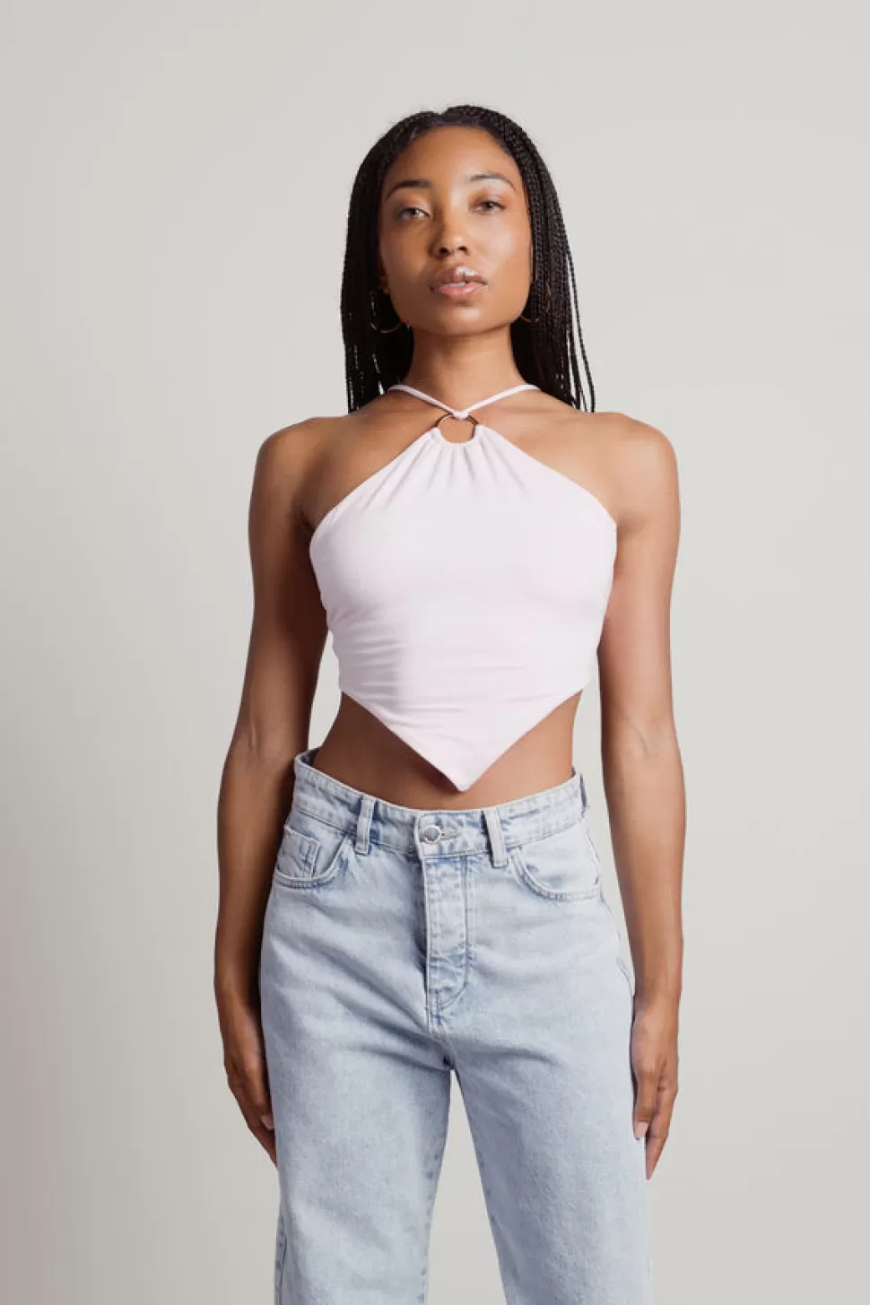 Pink Tops*Tobi Tessie O-Ring Halter Handkerchief Crop Top Light Pink