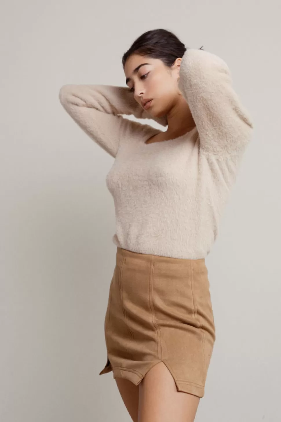 Long Sleeve Tops*Tobi Thandi Square Neck Fuzzy Sweater Cream