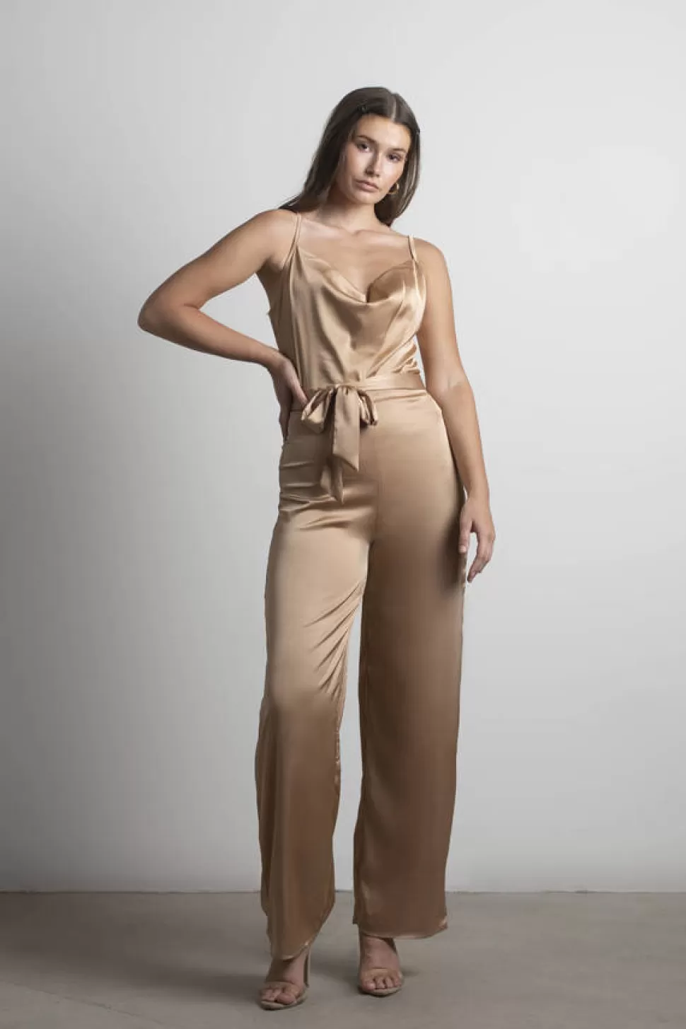 Rompers & Jumpsuits*Tobi That One Time Satin Cowl Neck Jumpsuit Gold