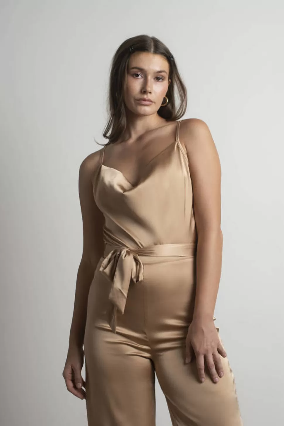 Rompers & Jumpsuits*Tobi That One Time Satin Cowl Neck Jumpsuit Gold