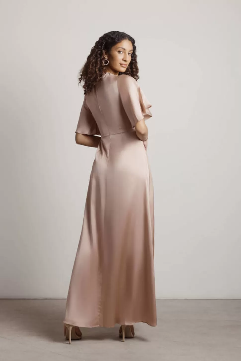 Black Tie & Evening Dresses*Tobi The Joy Of It Satin Twist High-Low Maxi Dress Rose Gold