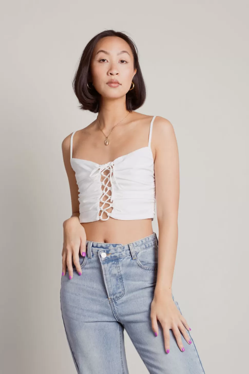 Camis & Tanks*Tobi Therese Lace Up Crop Tank Top Off White