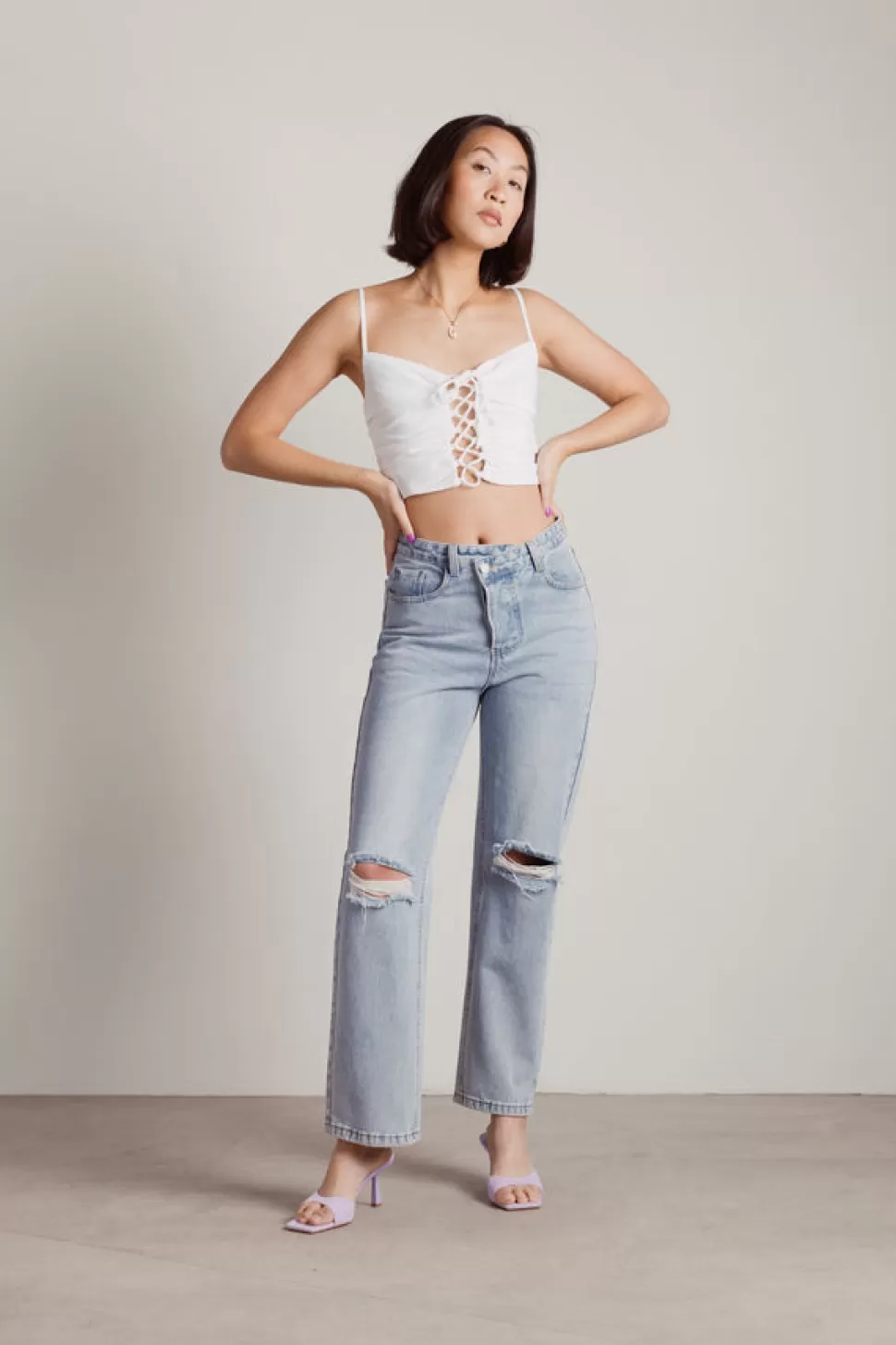 Camis & Tanks*Tobi Therese Lace Up Crop Tank Top Off White