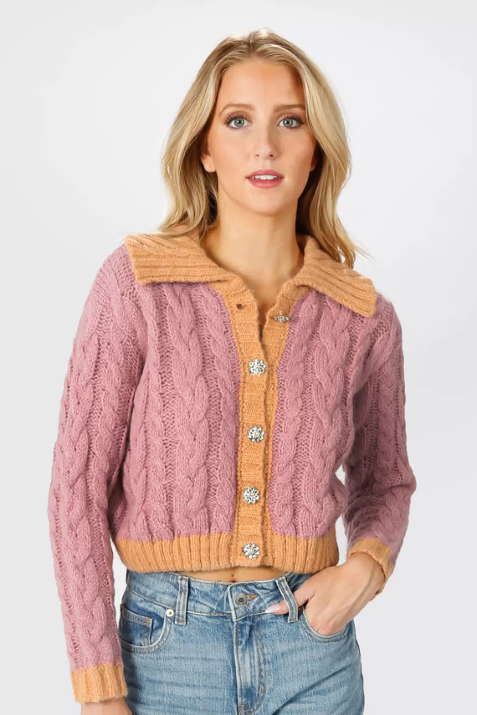 Sweaters & Cardigans*Tobi Thinking Of You Collared Cropped Sweater Cardigan Lilac Orange Multi