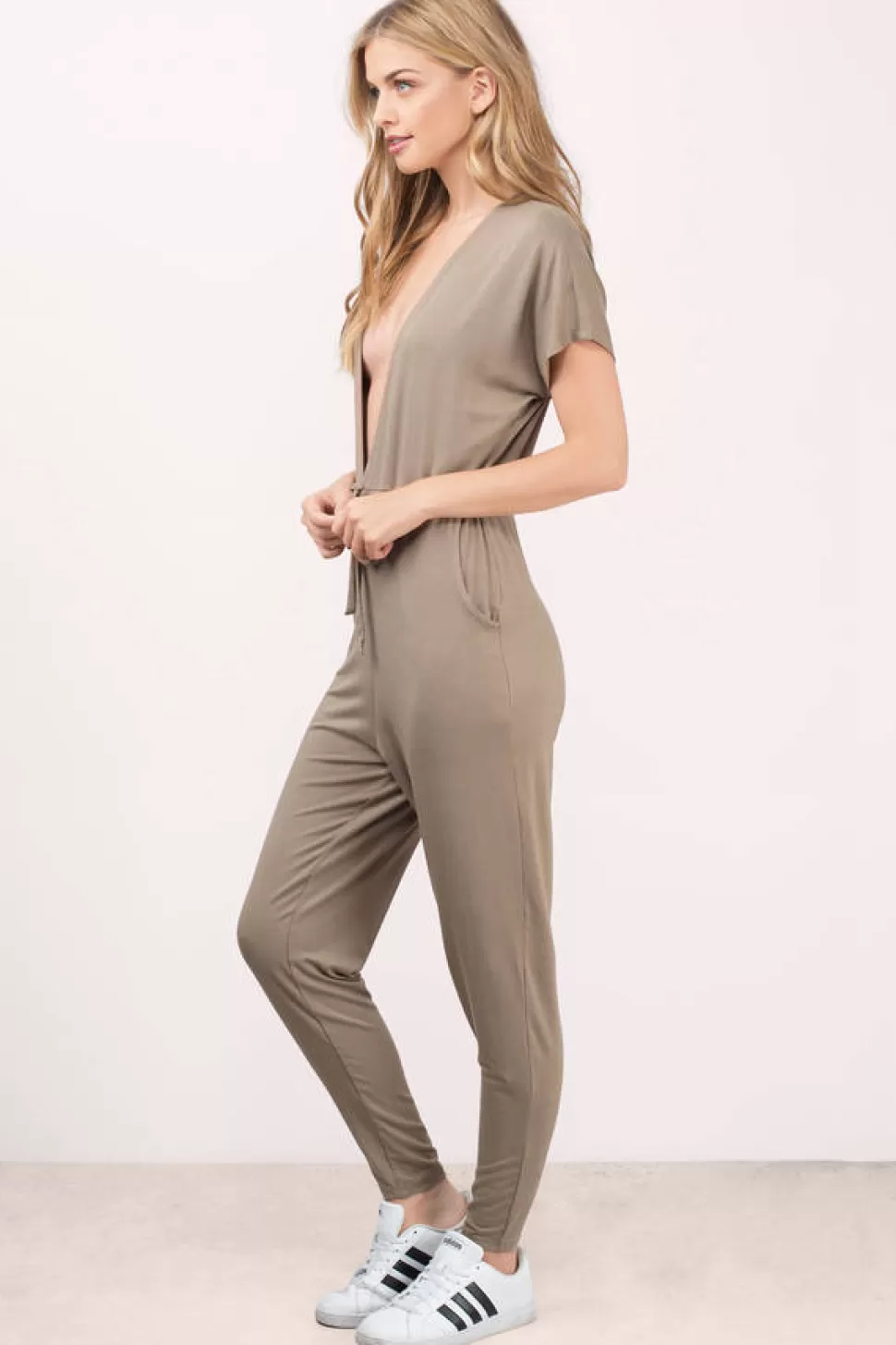 Rompers & Jumpsuits*Tobi This Is It Tie Dolman Jumpsuit Taupe