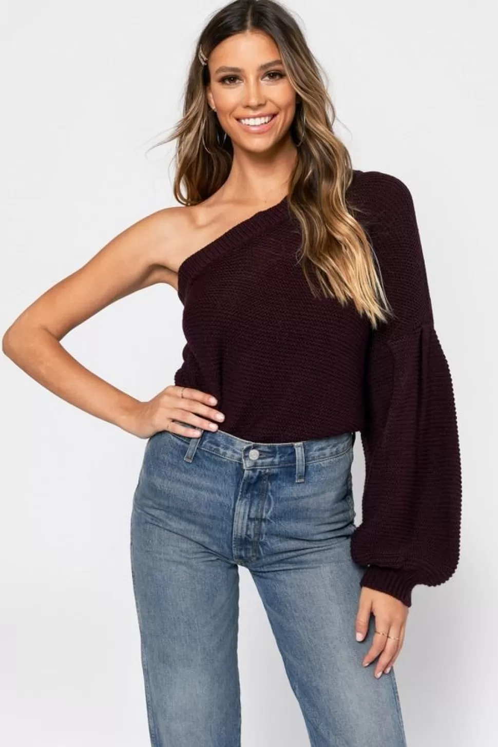 Red Tops*Tobi This One Time One Shoulder Sweater Wine