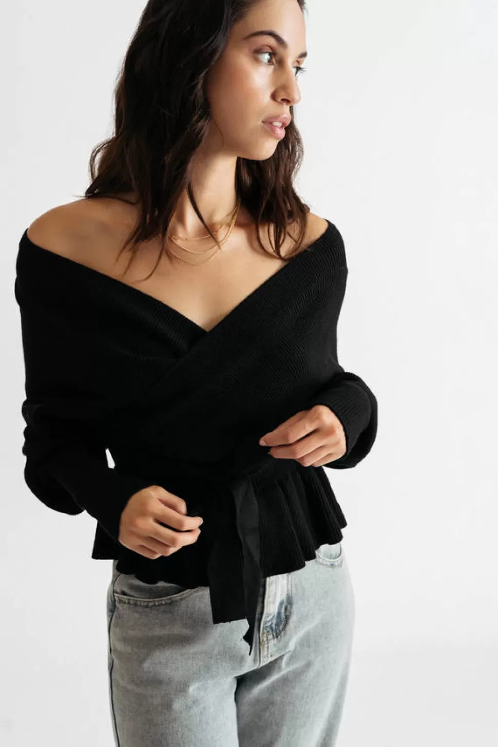 Blouses & Shirts*Tobi Touch Of Love Tie-Front Wrap Sweater Top Black