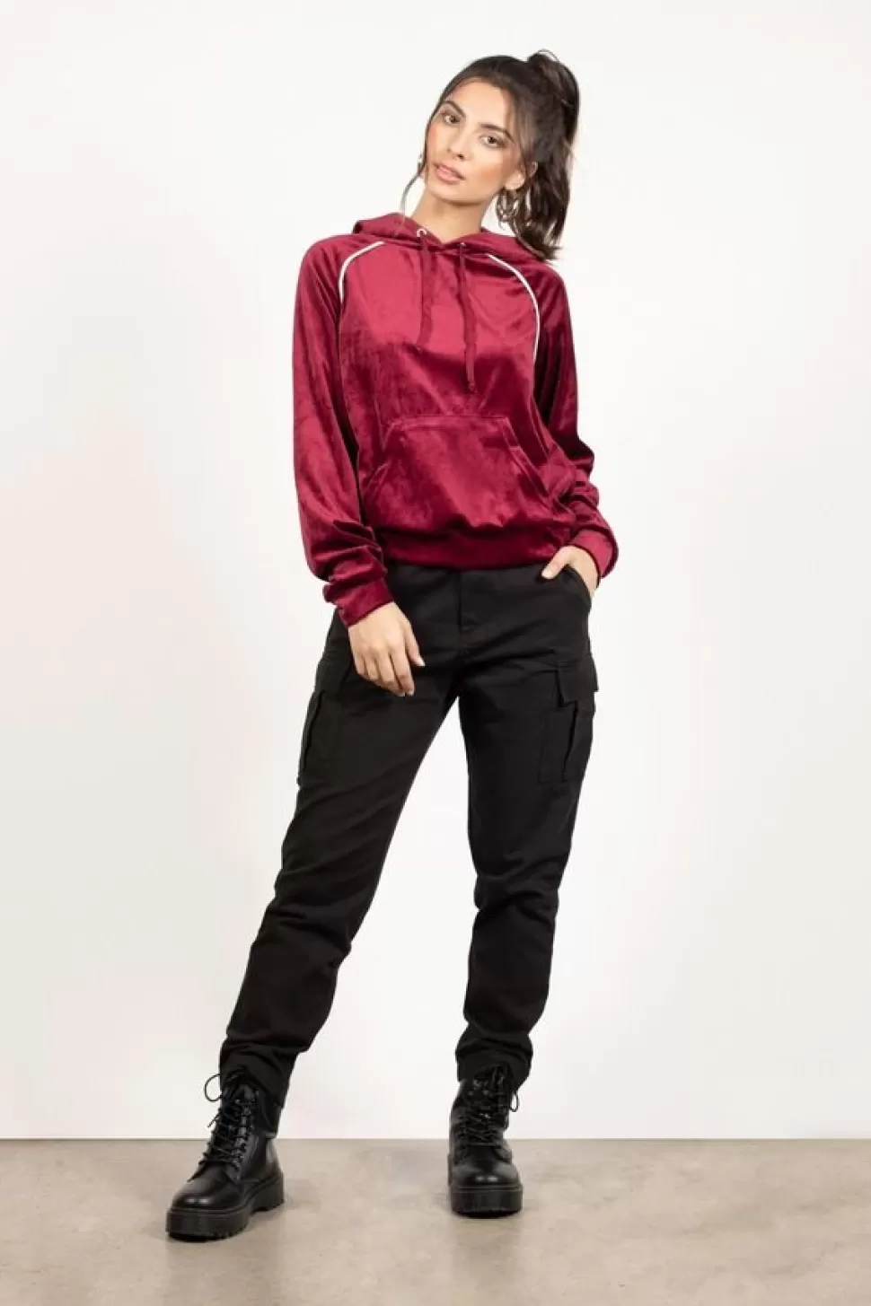 Hoodies & Sweatshirts*Tobi Track Star Velvet Hoodie Wine