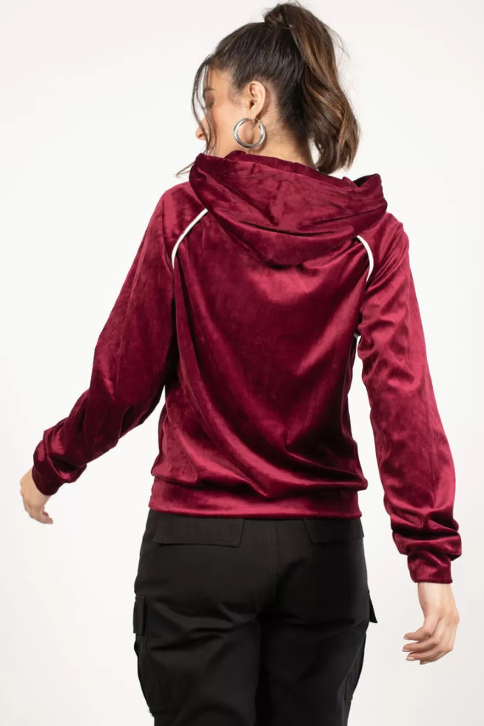 Hoodies & Sweatshirts*Tobi Track Star Velvet Hoodie Wine