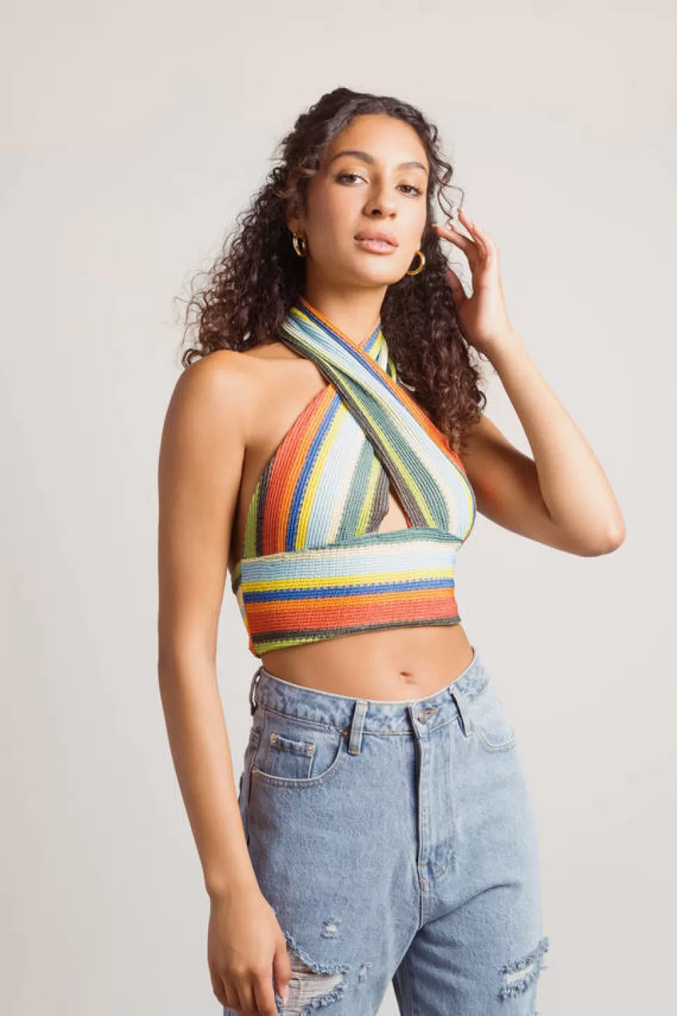 Going Out Tops*Tobi Tropical Weather Halter Crop Top Multi | Pastel Multi | Pink Green Multi