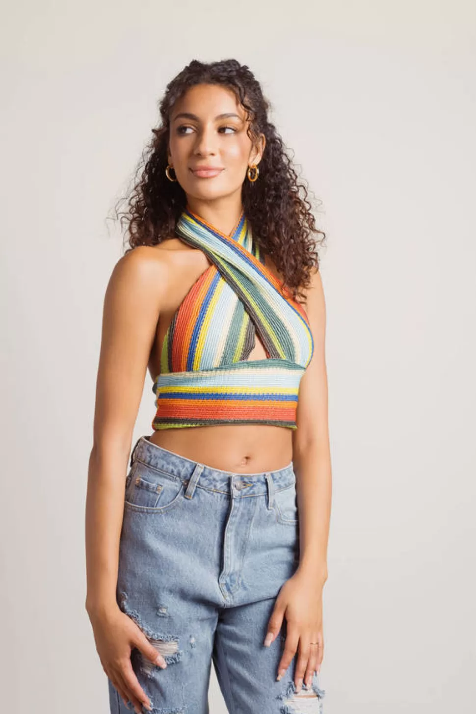 Crop Tops*Tobi Tropical Weather Halter Crop Top Multi | Pastel Multi | Pink Green Multi