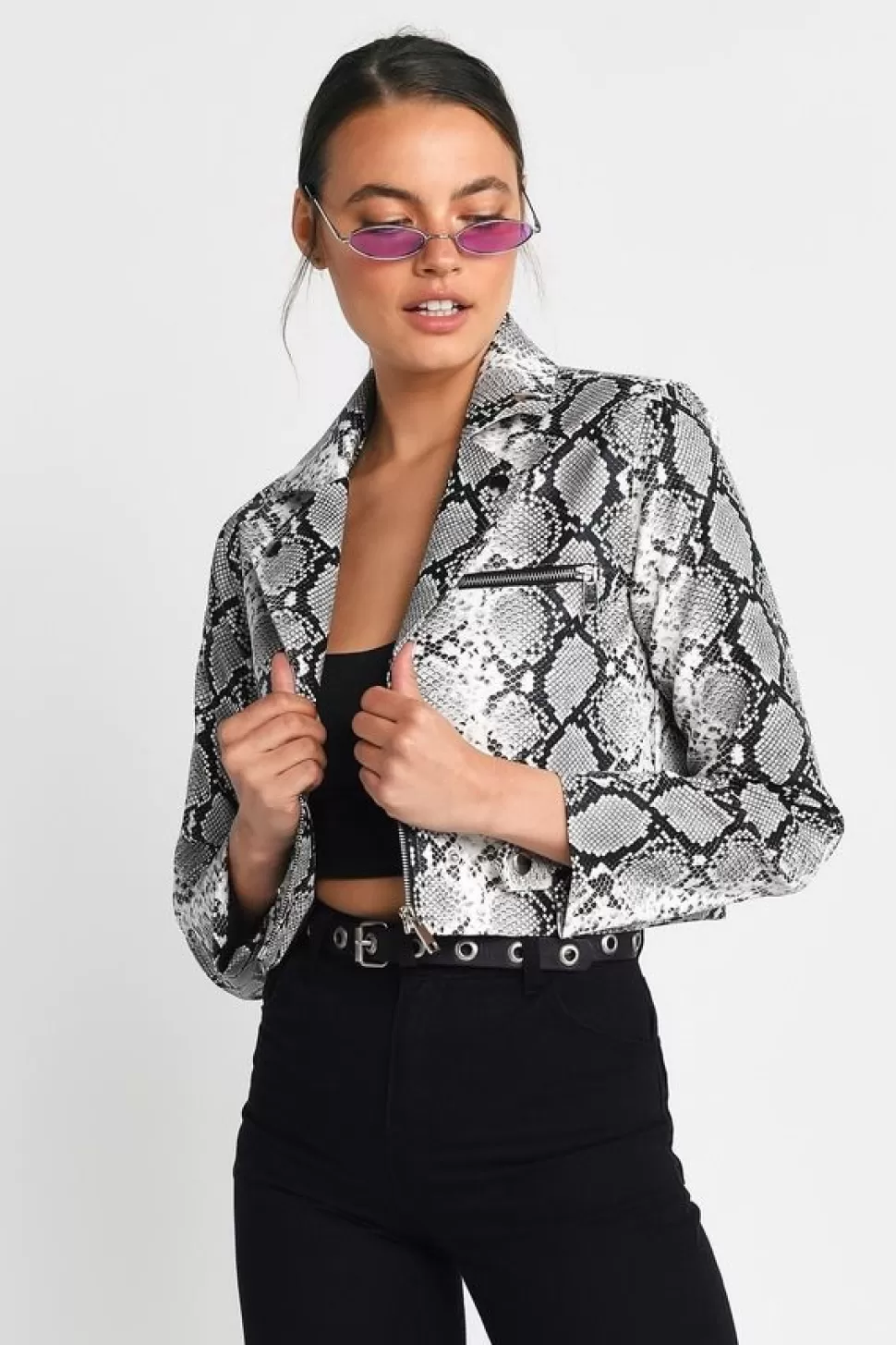 Jackets*Tobi Trussst Me Snake Effect Cropped Jacket White Multi