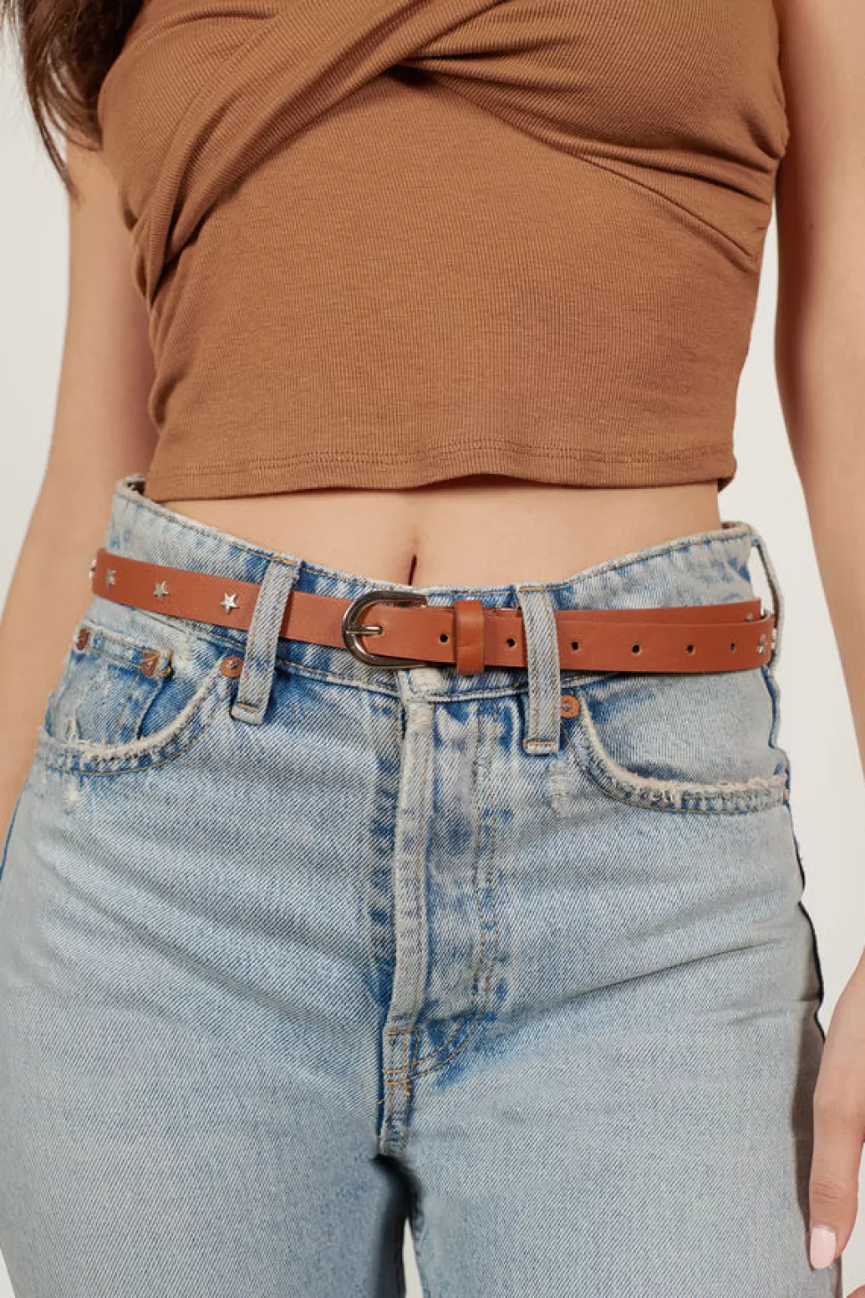 Belts*Tobi Twinkle Star Studded Skinny Belt Brown