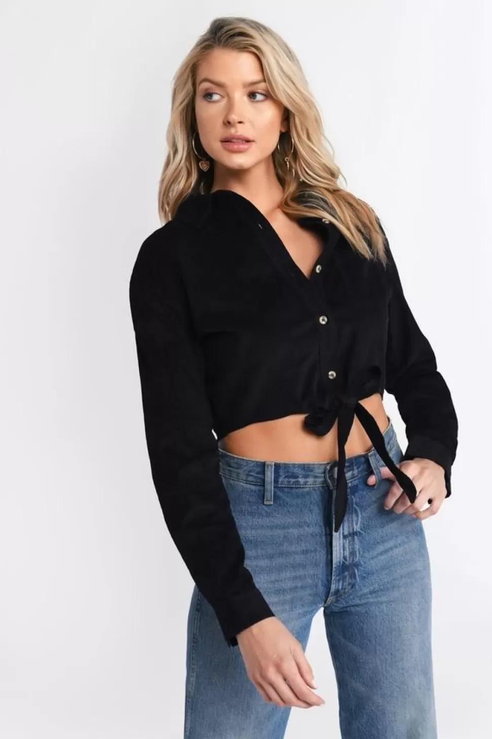 Long Sleeve Tops*Tobi Understand This Corduroy Button Down Top Black