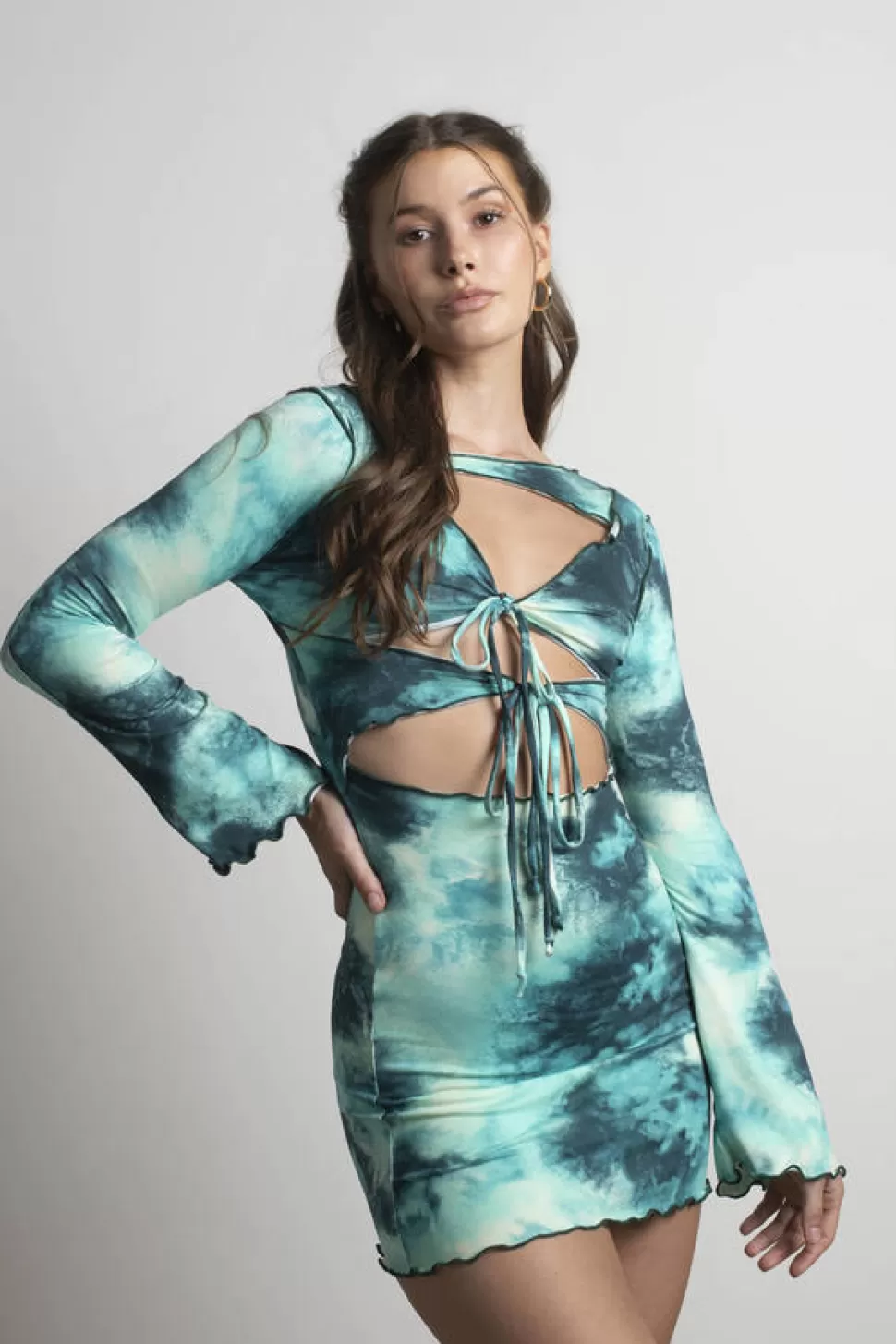 Cut Out Dresses*Tobi Underwater Tie-Dye Bodycon Mini Dress Seafoam Blue