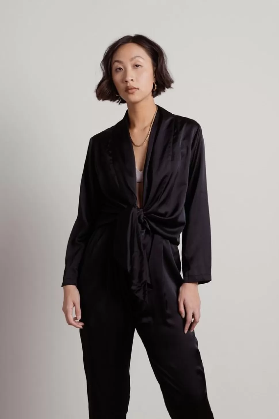 Rompers & Jumpsuits*Tobi Up All Night Plunging Waist Tie Satin Jumpsuit Black