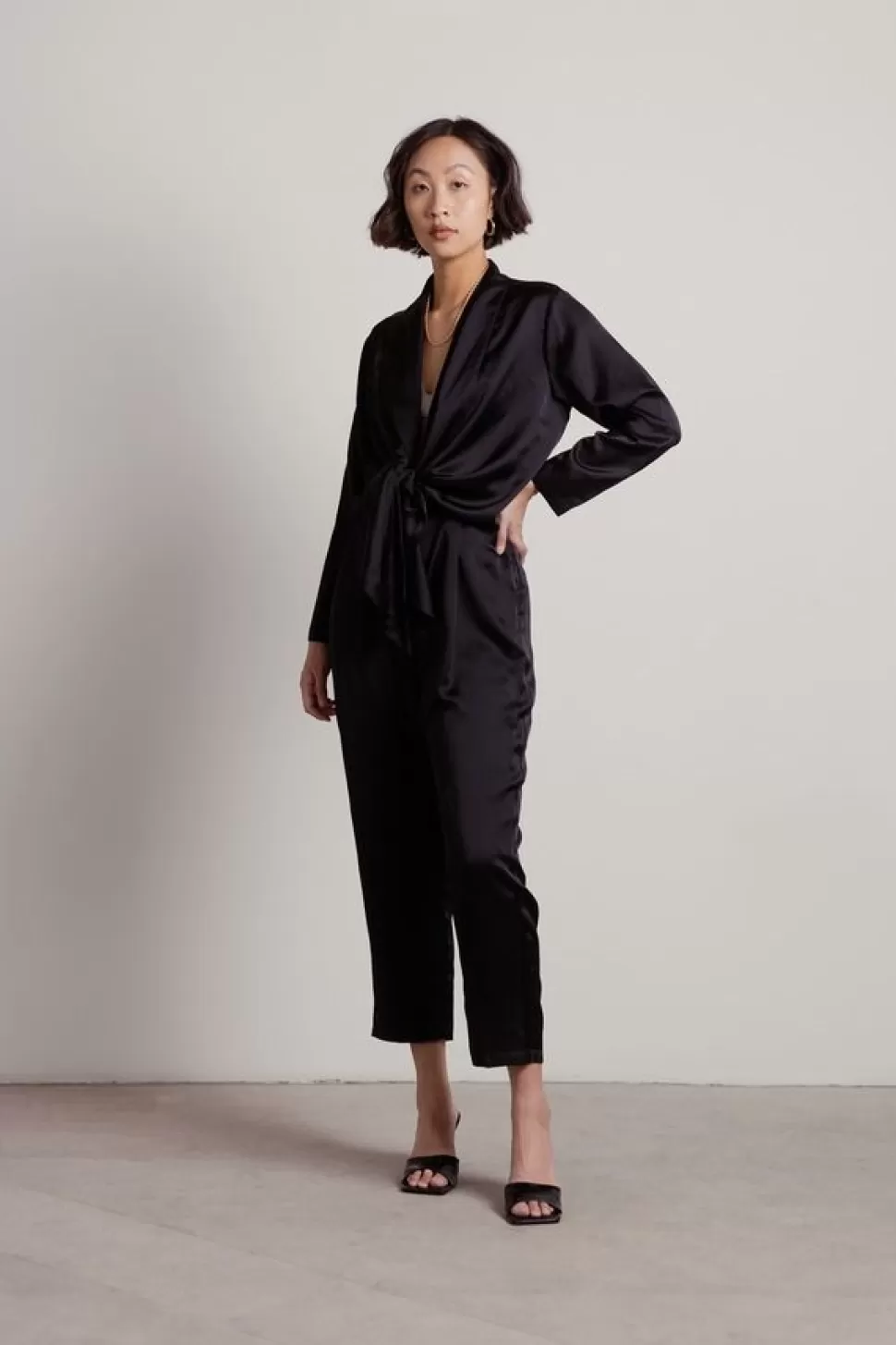 Rompers & Jumpsuits*Tobi Up All Night Plunging Waist Tie Satin Jumpsuit Black