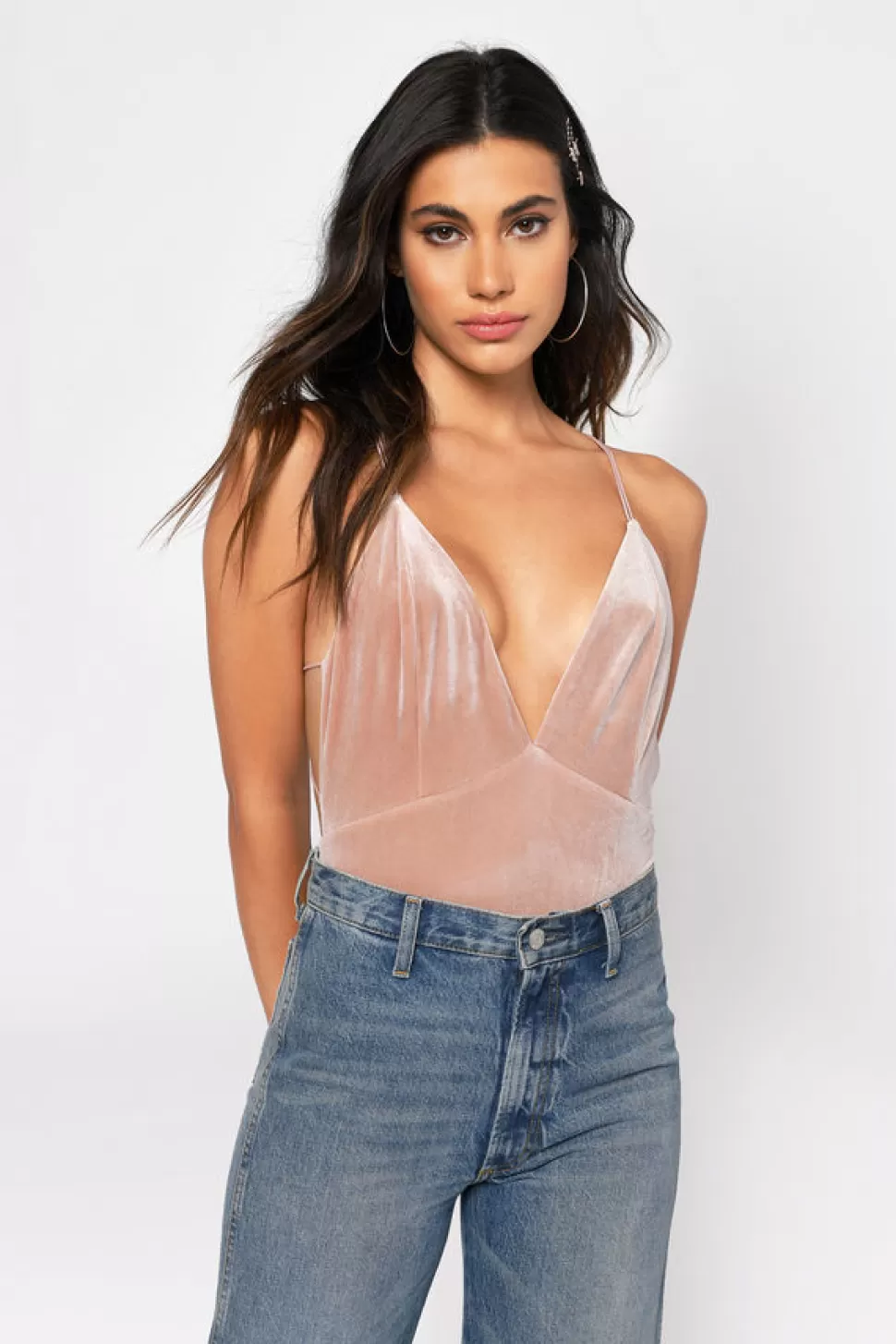 Bodysuits*Tobi Valeria Velvet Strappy Bodysuit Rose