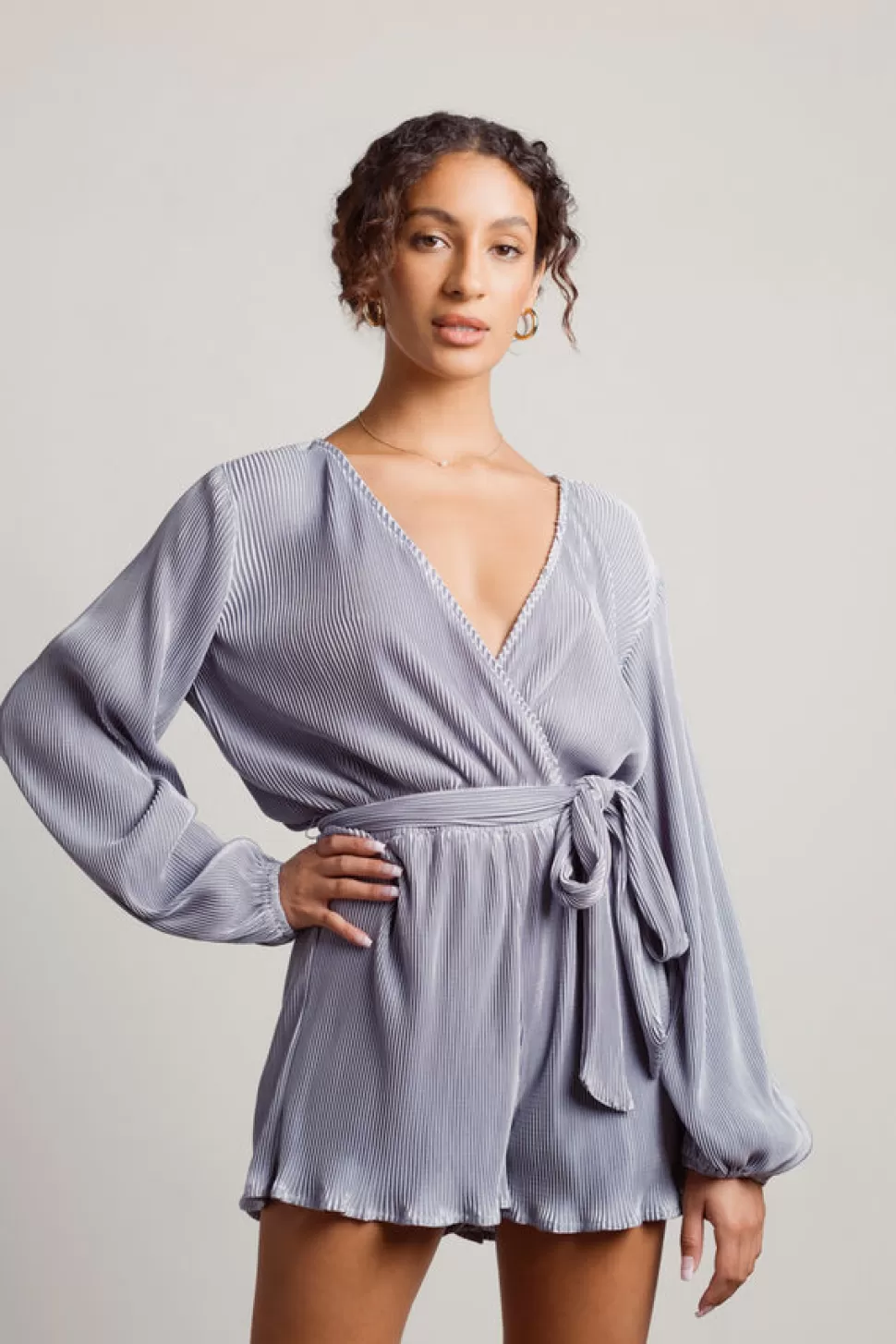 Rompers & Jumpsuits*Tobi Vasha Semi Sheer Waist Tie Surplice Romper Blue | Pink