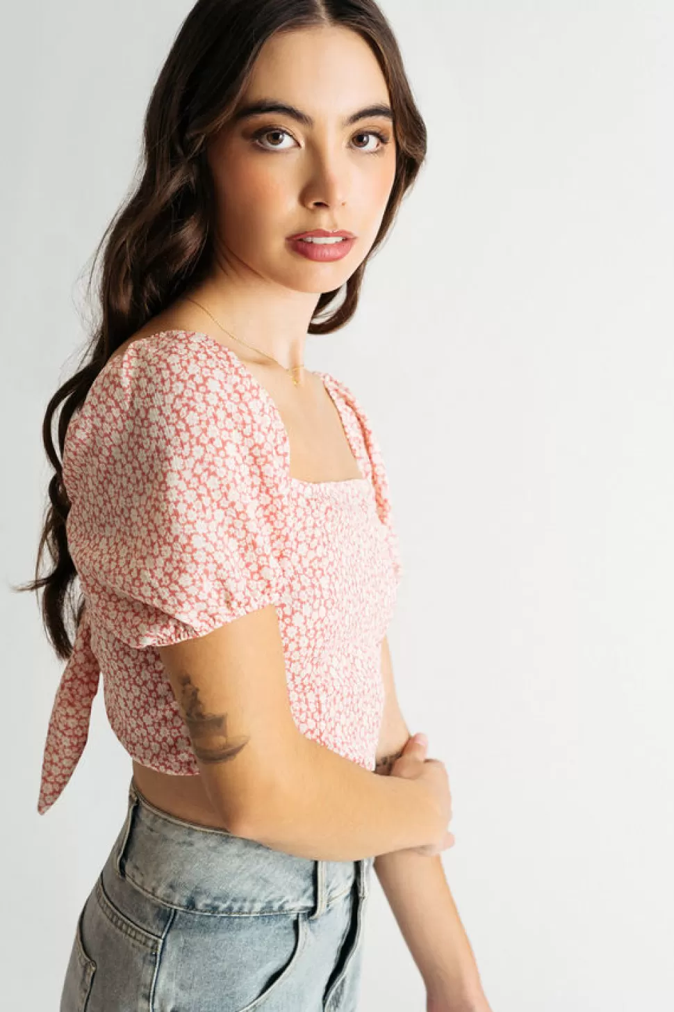 Pink Tops*Tobi Wake Me Up Floral Back Tie Crop Top Pink