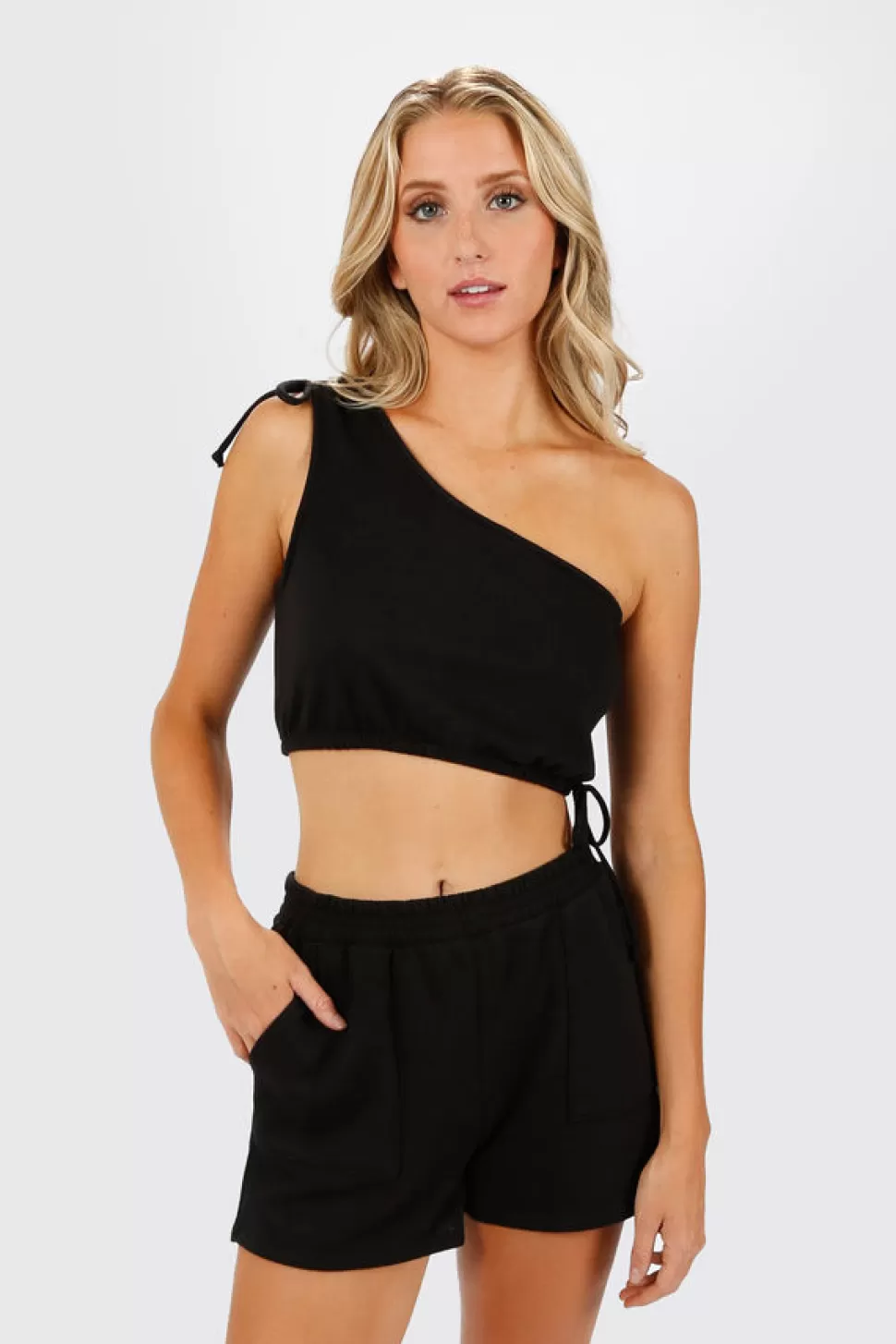 Shorts*Tobi Walk Off Crop Tank And Shorts Set Black