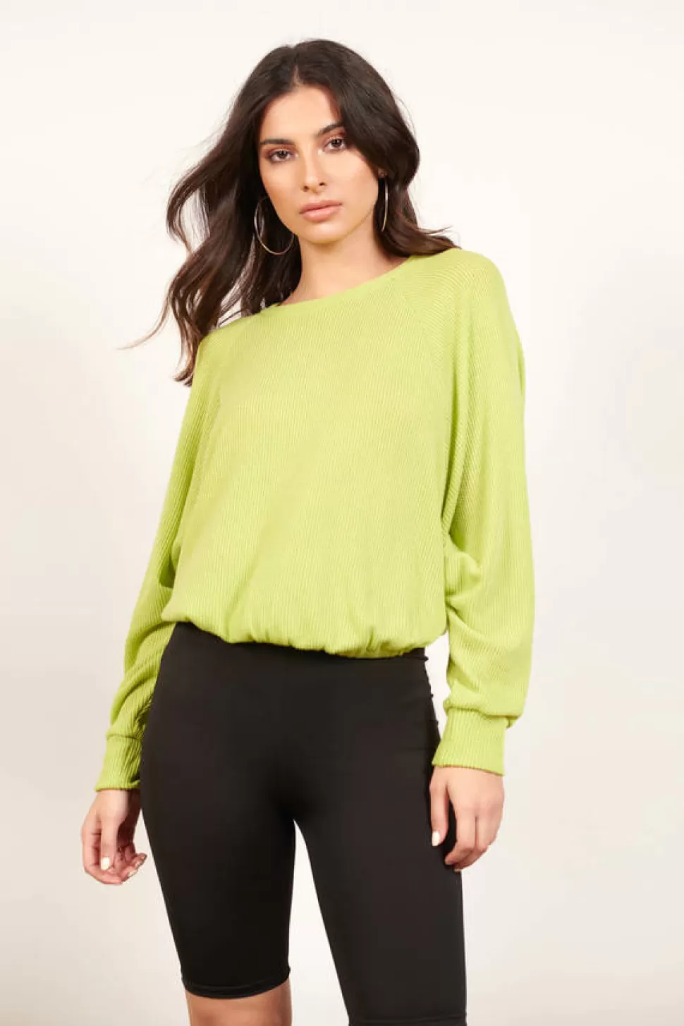 Long Sleeve Tops*Tobi Warm Up Waffle Knit Top Lime