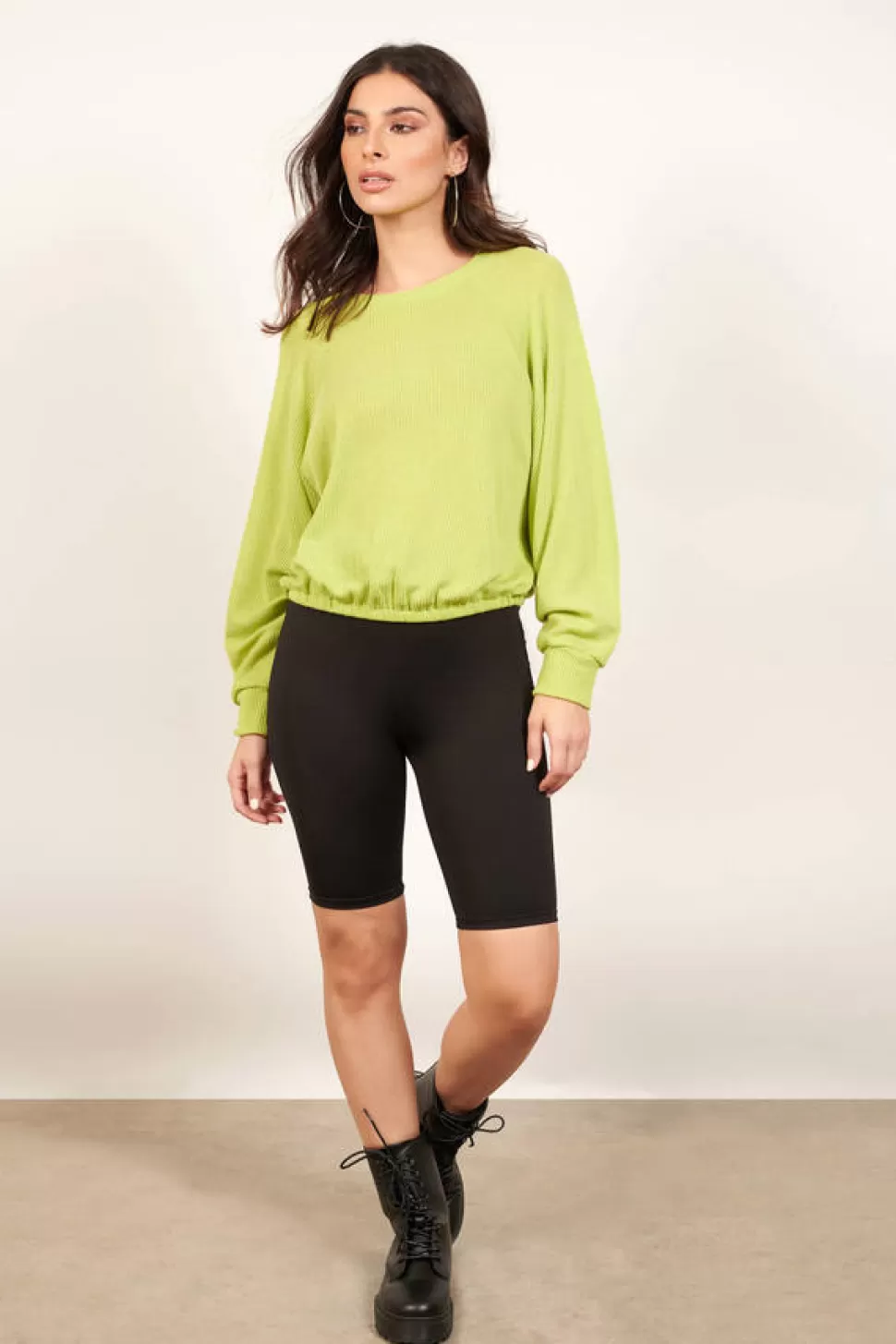 Long Sleeve Tops*Tobi Warm Up Waffle Knit Top Lime