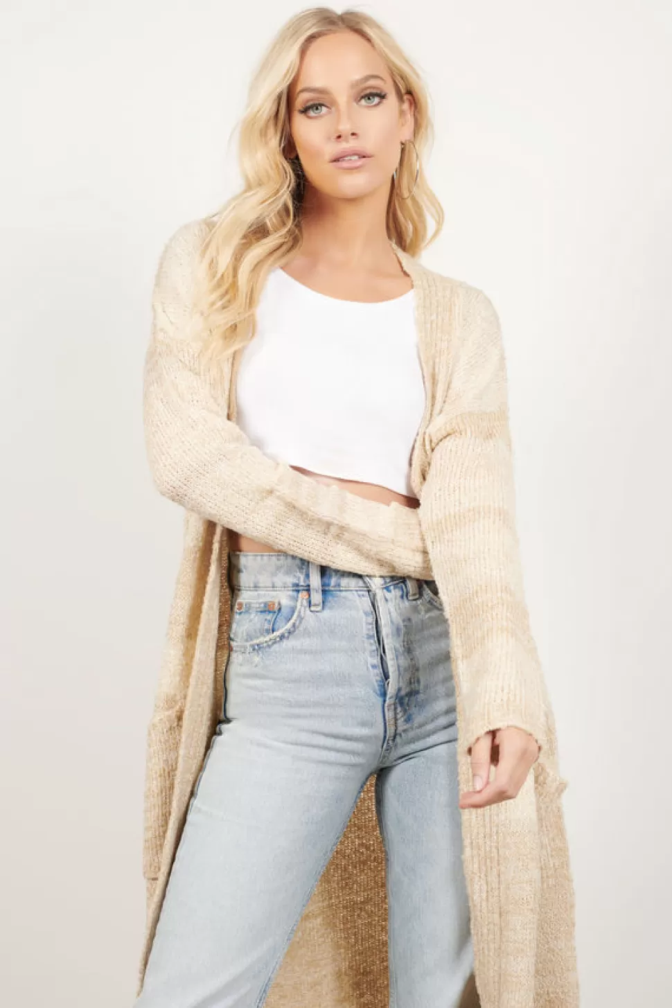 Long Sleeve Tops*Tobi Warm-Hearted Long Line Cardigan Beige Multi