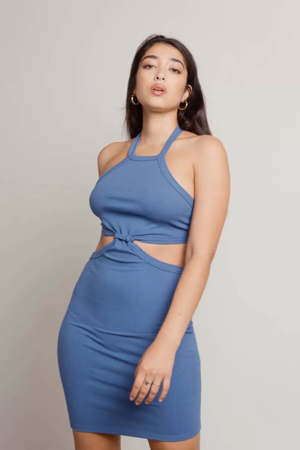 Cut Out Dresses*Tobi Wasted Time Ribbed Cutout Bodycon Mini Dress Blue | Beige