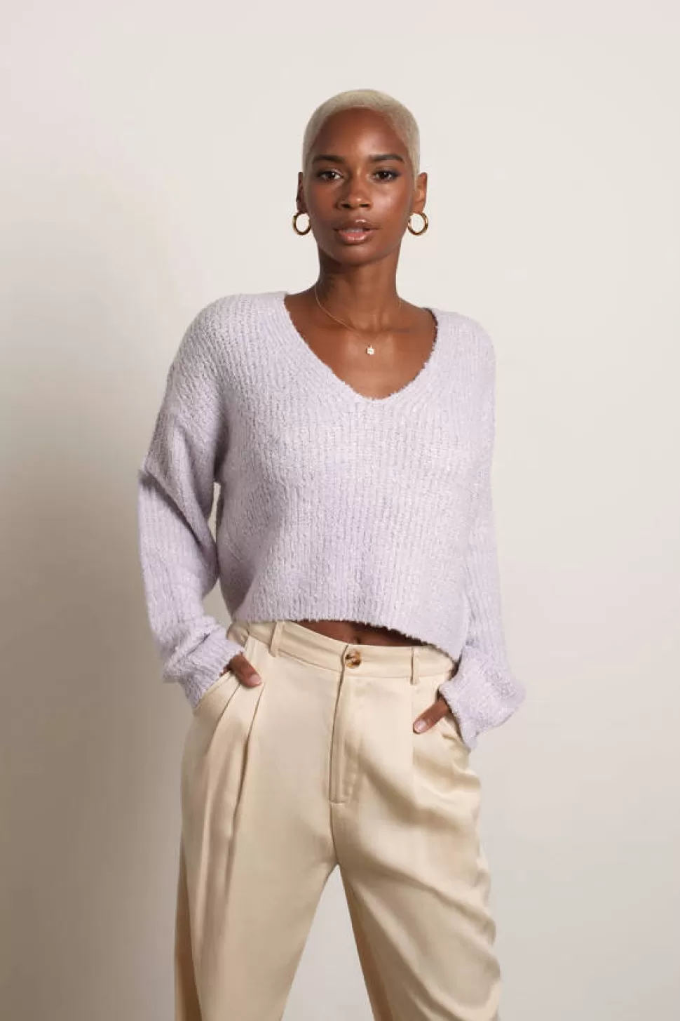 Long Sleeve Tops*Tobi Weekend Meetup Long Sleeve Crop Sweater Lilac