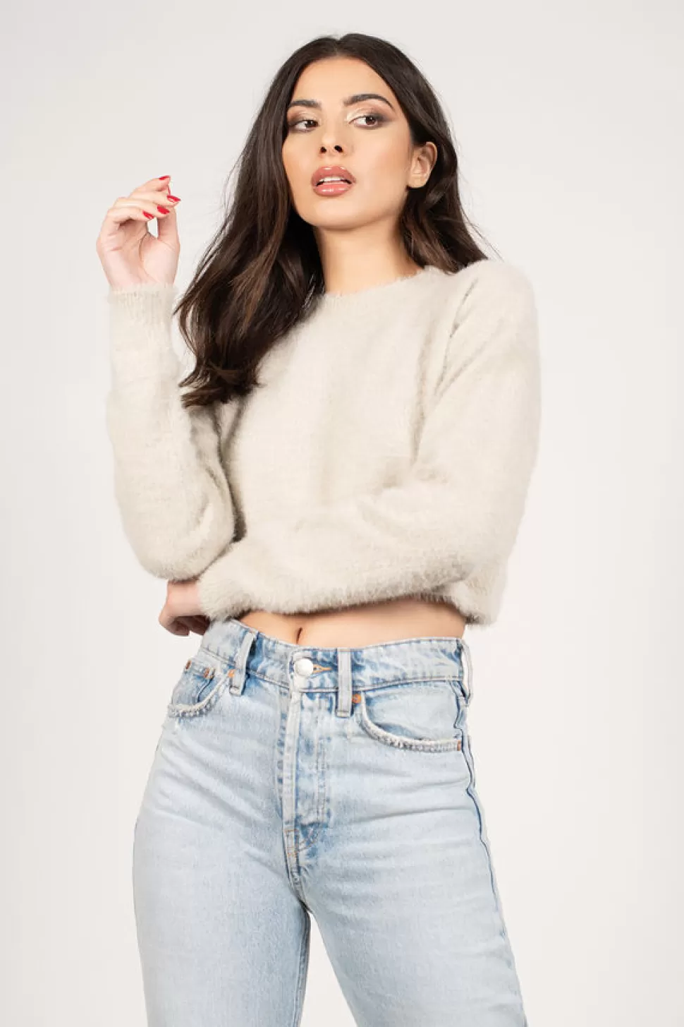 Long Sleeve Tops*Tobi What The Fuzz Long Sleeve Crop Top Stone