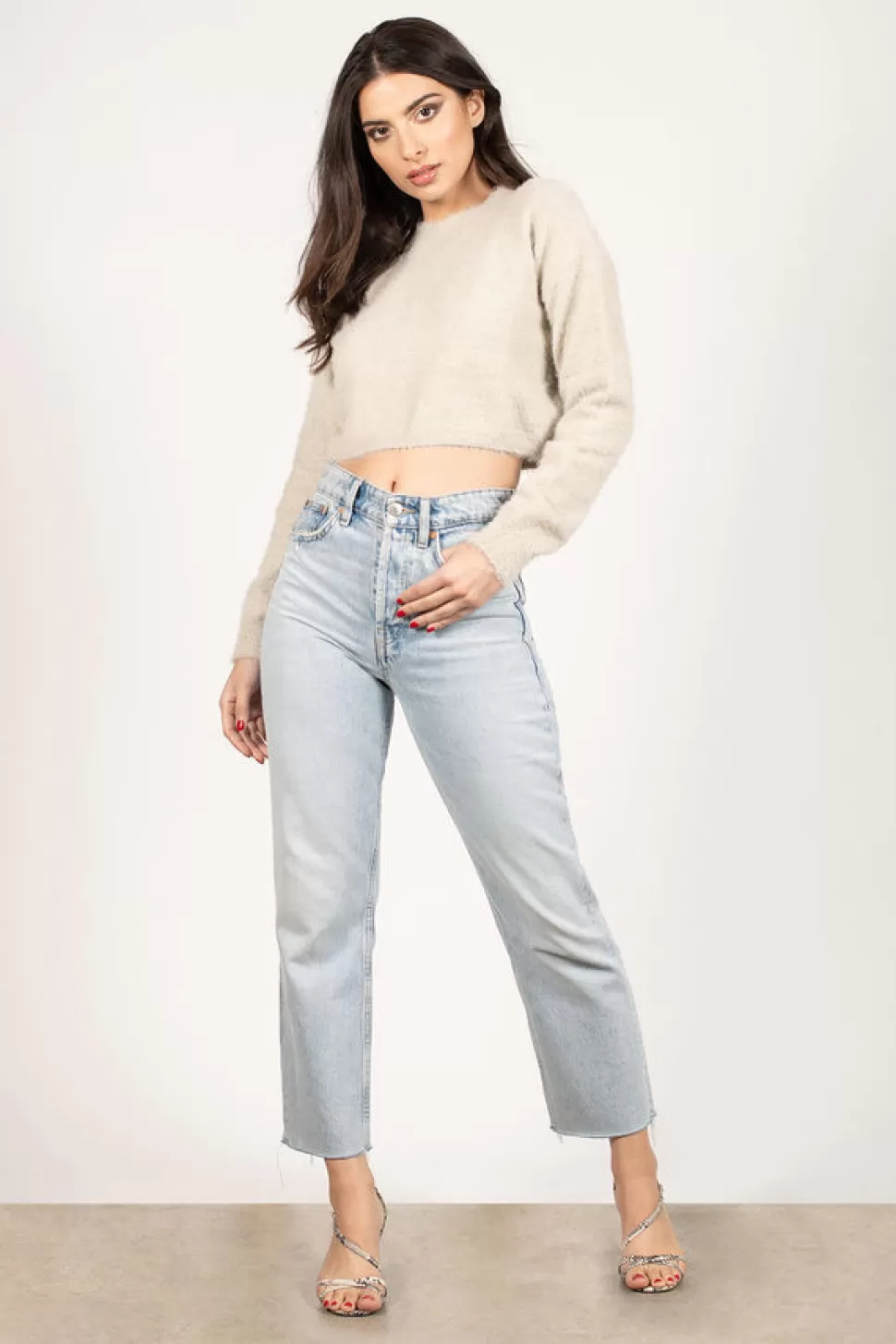 Long Sleeve Tops*Tobi What The Fuzz Long Sleeve Crop Top Stone