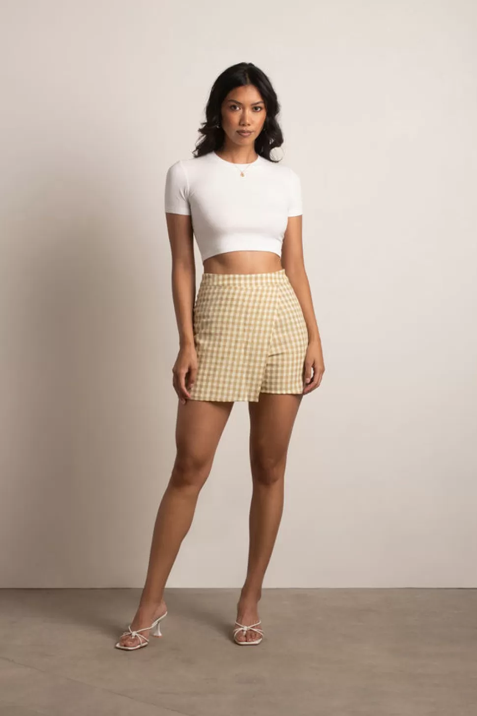 Shorts*Tobi When You Knew Plaid Wrap Skort Pale Khaki