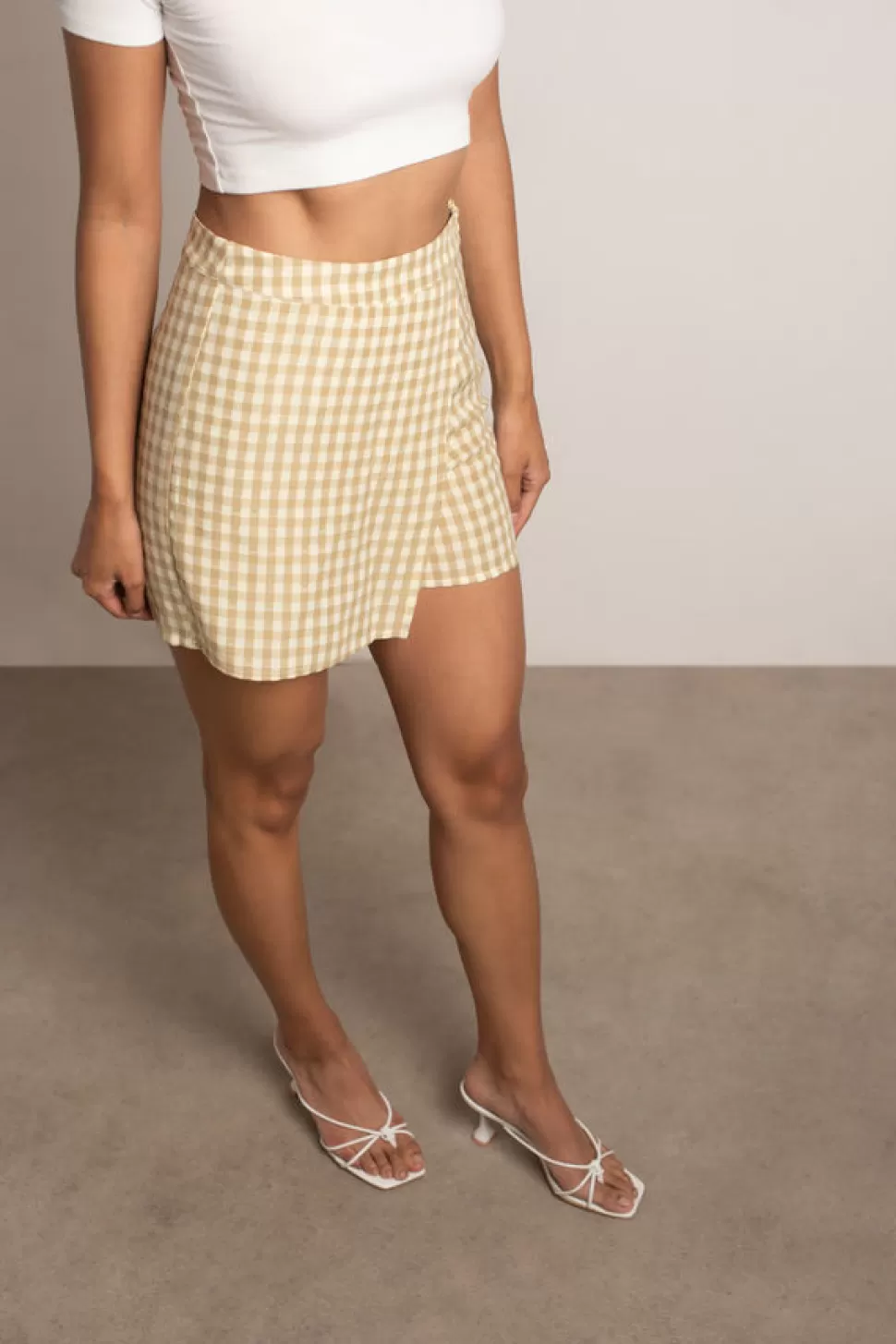 Shorts*Tobi When You Knew Plaid Wrap Skort Pale Khaki