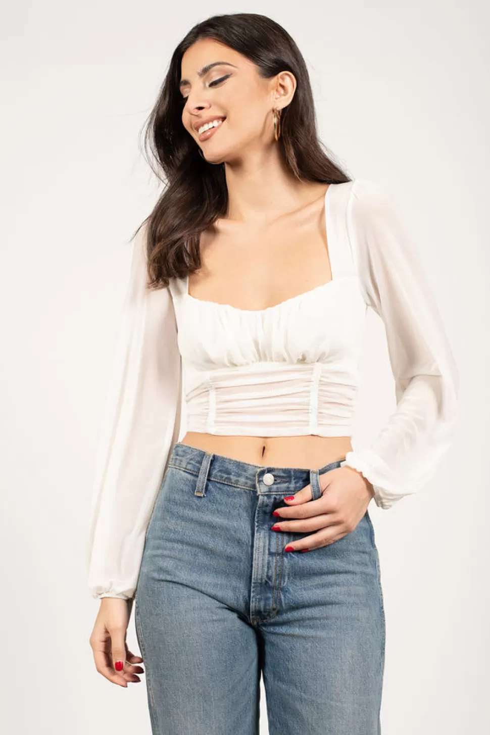 Mesh Tops*Tobi Whistle Away Ruched Top Cream