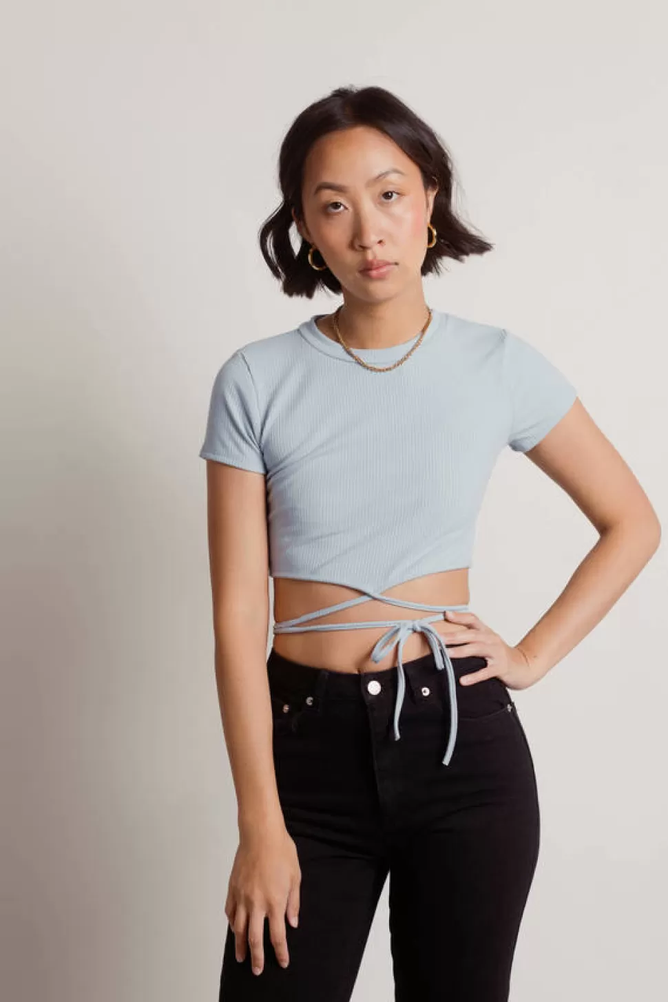 Crop Tops*Tobi Will Be Waiting Waist Tie Crop Top Blue