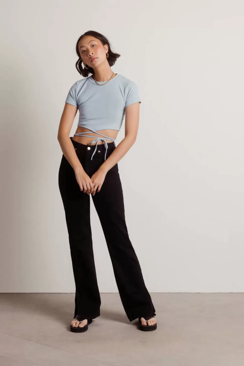 Crop Tops*Tobi Will Be Waiting Waist Tie Crop Top Blue