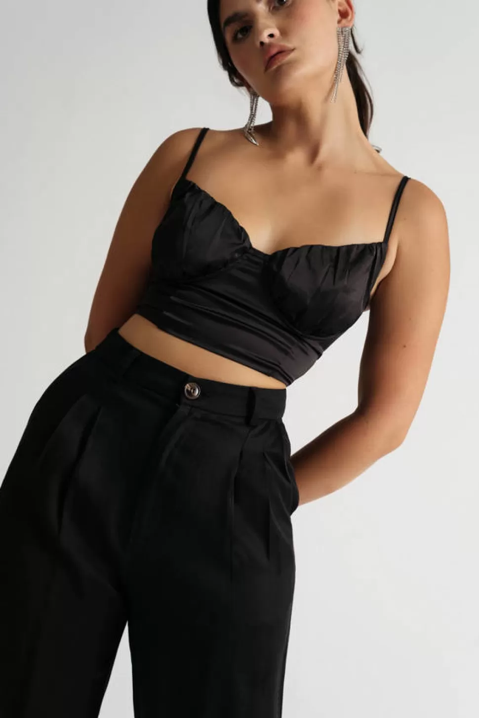 Corsets & Bustiers*Tobi Will You Know Satin Bustier Crop Top Black