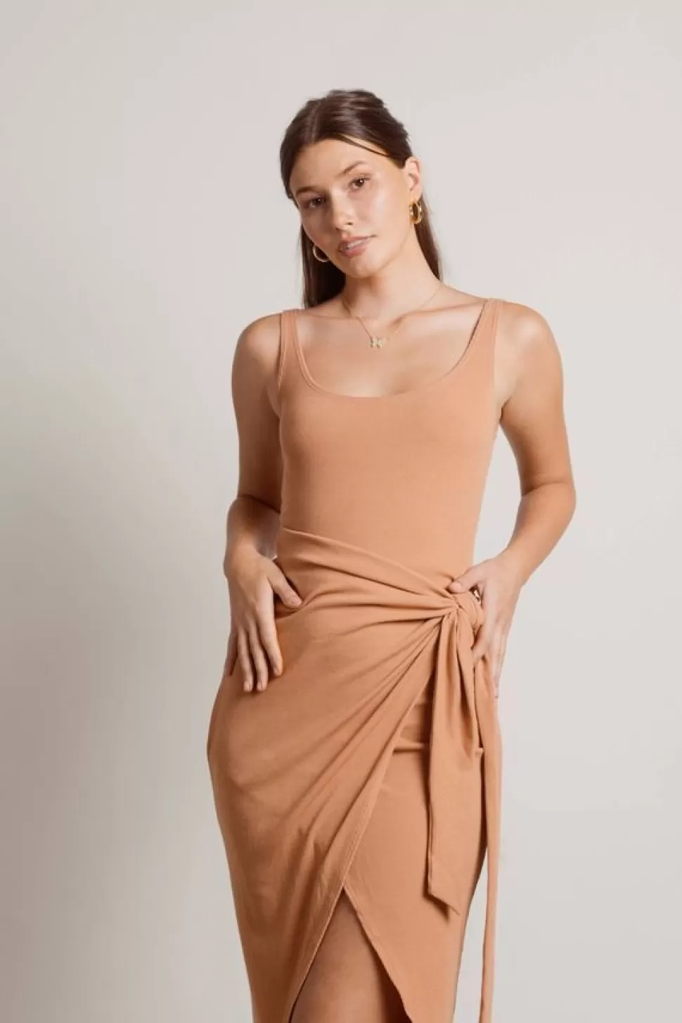 Wrap Dresses*Tobi Wish I Missed You Wrap Midi Dress Tan