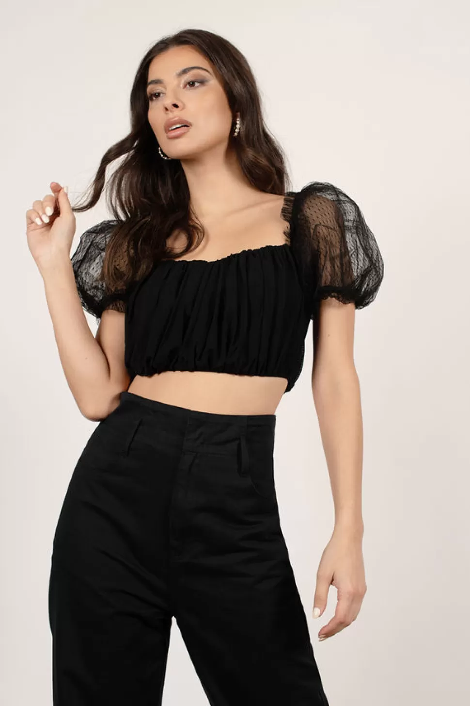 Mesh Tops*Tobi Without Warning Ruched Crop Top Black