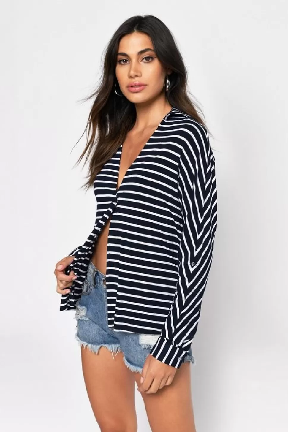 Blouses & Shirts*Tobi Working Gal Striped Blouse Navy And White | White And Black