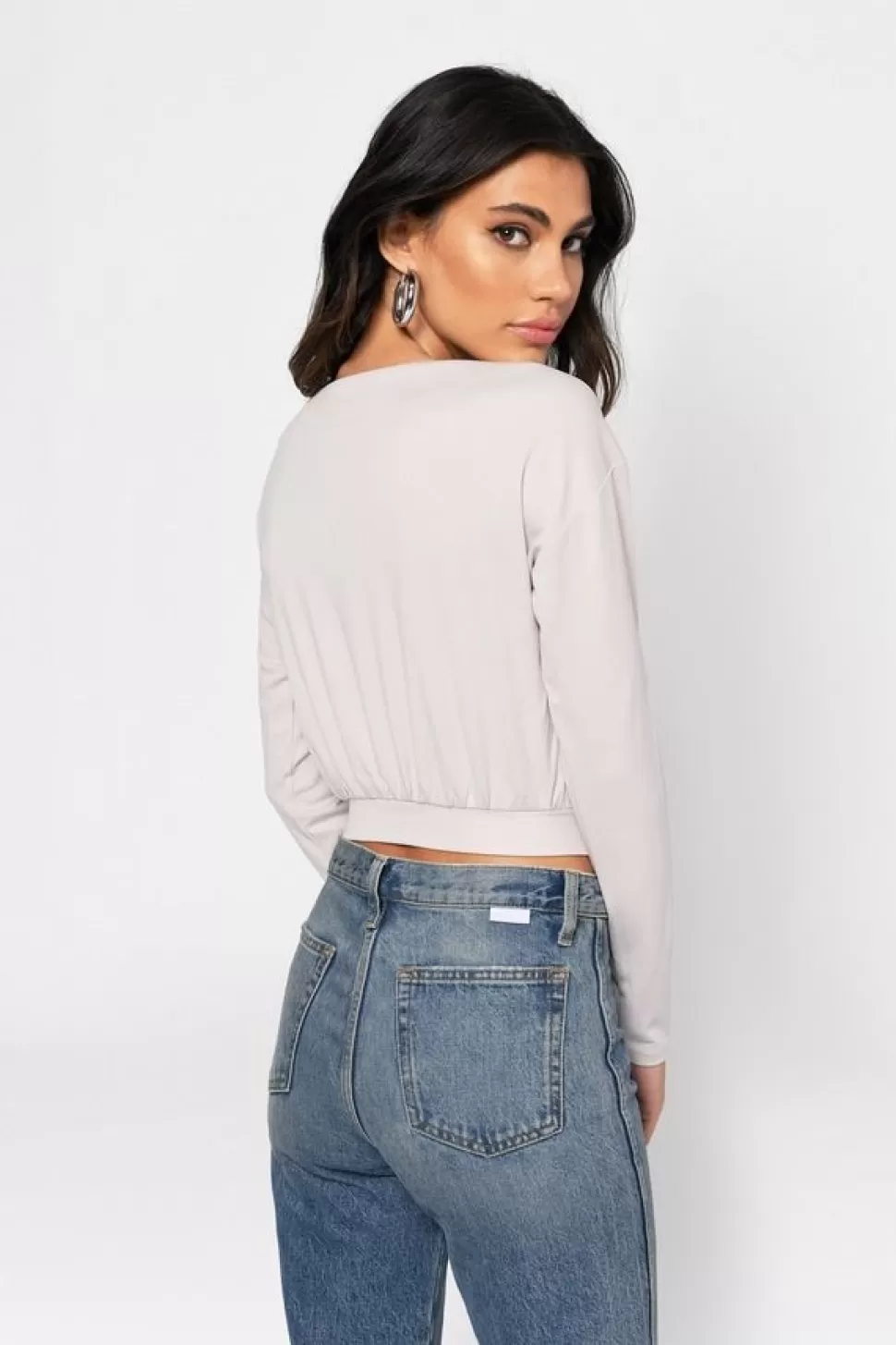 Long Sleeve Tops*Tobi Wrap City Plunging Crop Top Stone | Black | Ivory