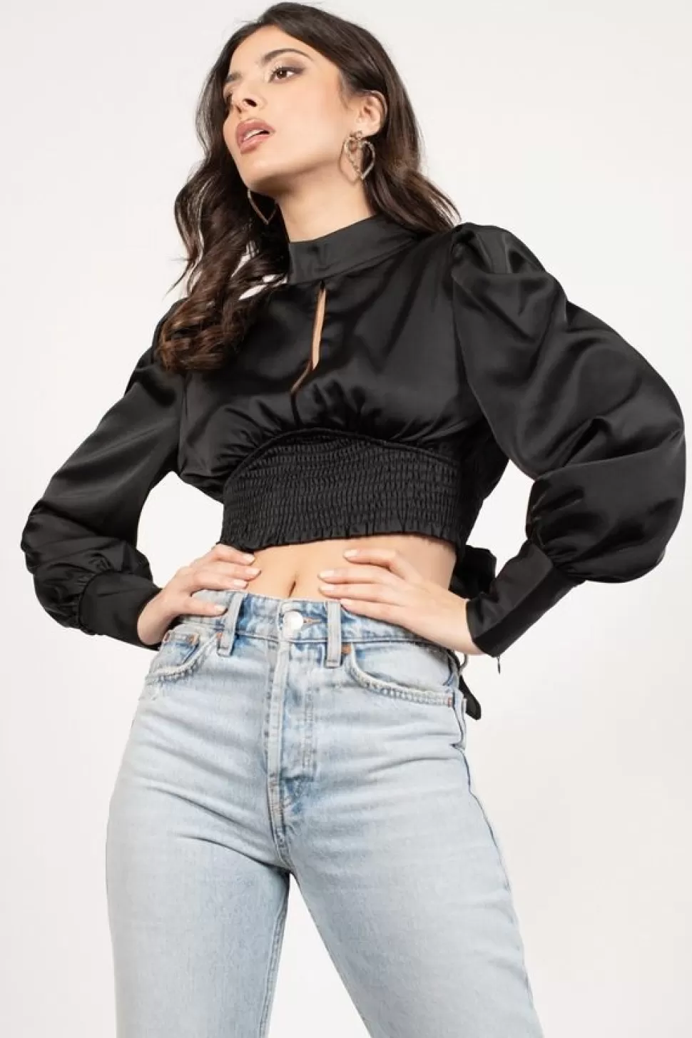 Blouses & Shirts*Tobi Xoana Open Back Satin Blouse Black | Emerald