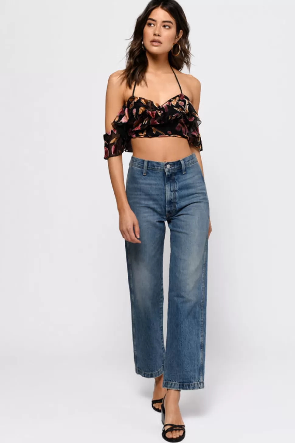 Going Out Tops*Tobi You'Re All That Matters Velvet Ruffle Crop Top Black